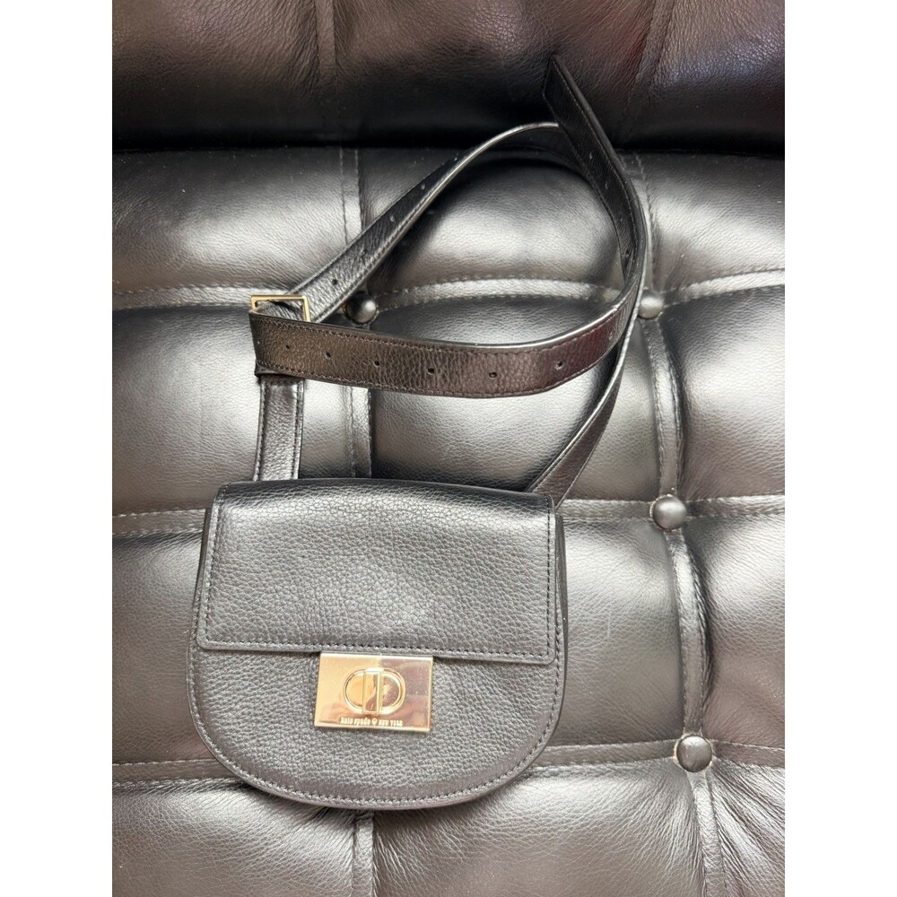 Kate Spade Greenwood Place Rita Belt Bag Black Cow Leather Gold Turn Lock - Picture 3 of 13